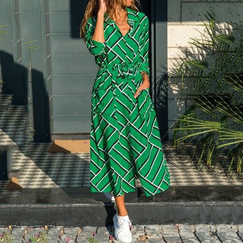 Women’s Stripe Chiffon Maxi Dress – Elegant Summer Long Dress