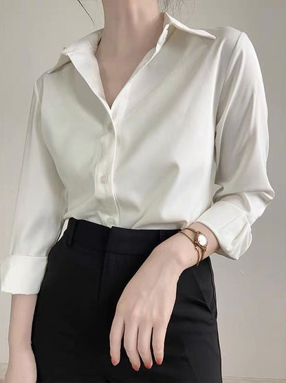 Women's High-grade Green Satin Shirt