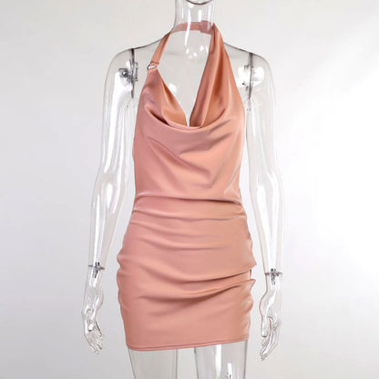 Women’s Satin V-Neck Mini Dress | Backless Sleeveless Summer Party Dress