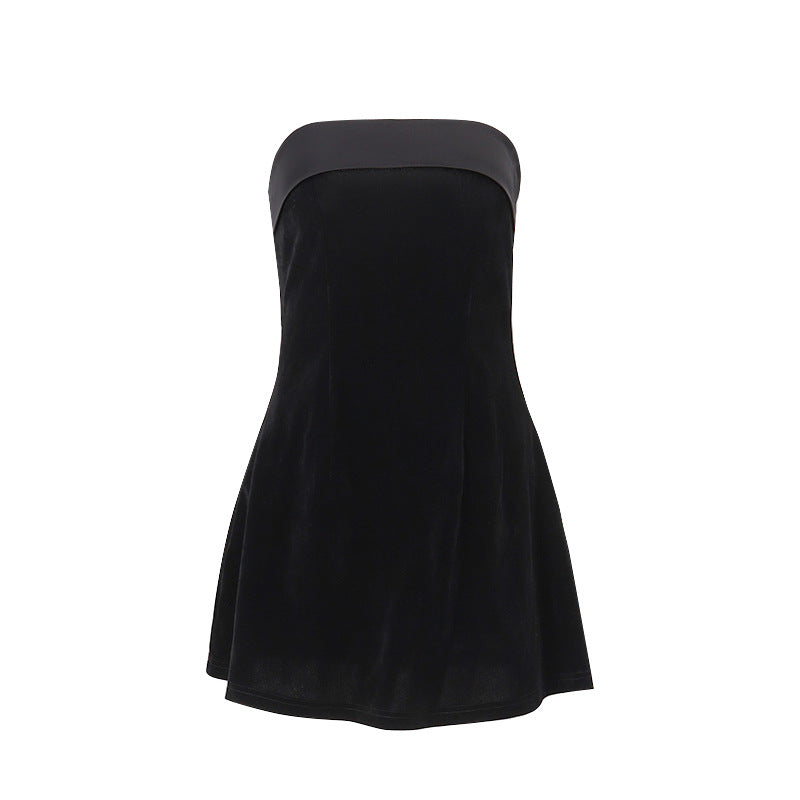 Women’s Slim Tube Top Dress | Zipper A-Line Short Party Dress