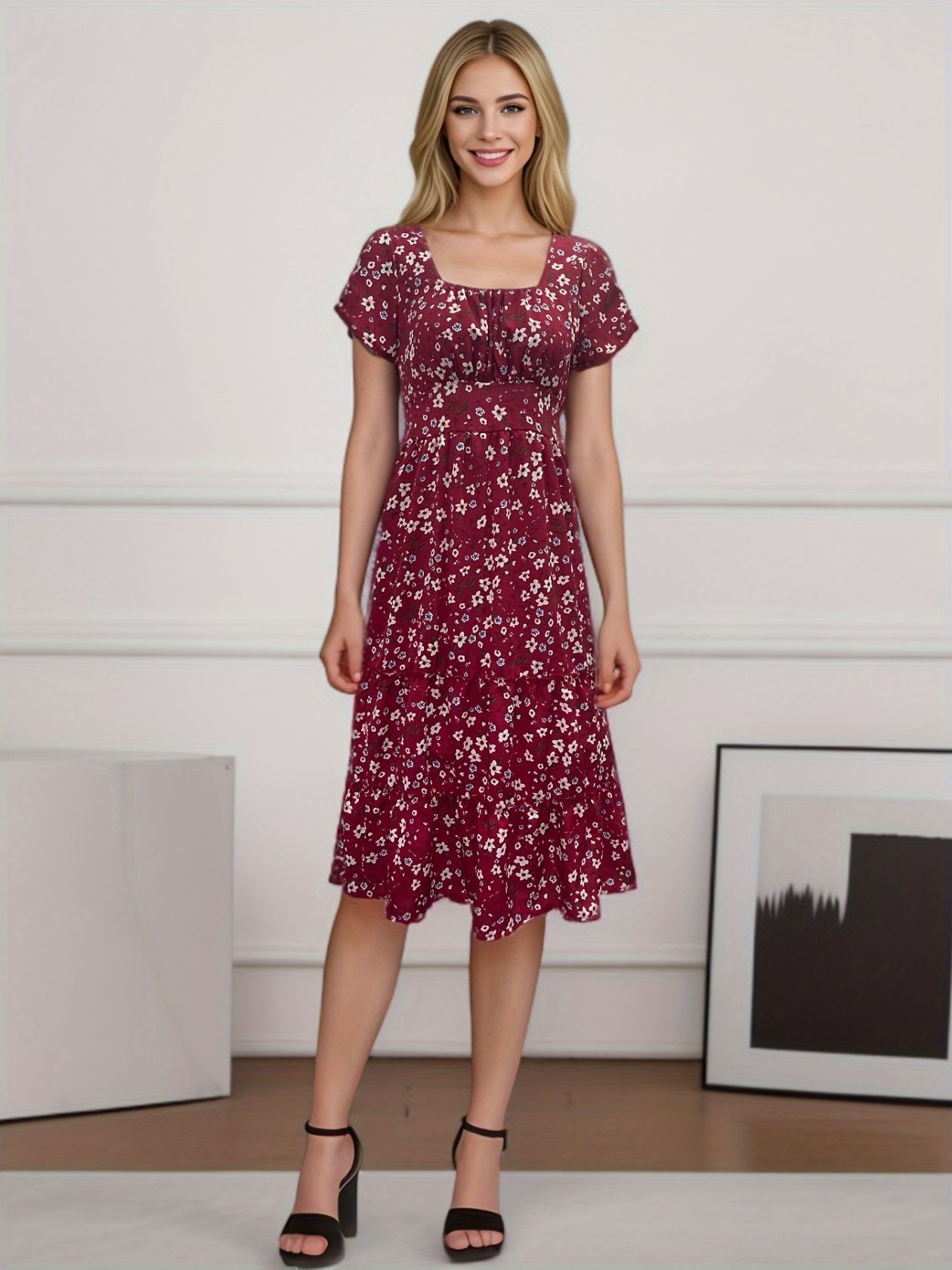 Women’s Square Collar Floral Maxi Dress