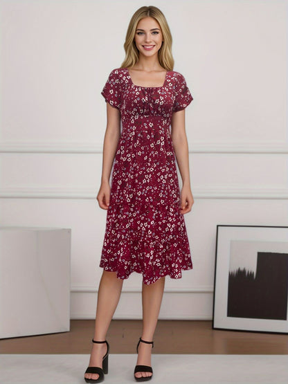 Women’s Square Collar Floral Maxi Dress
