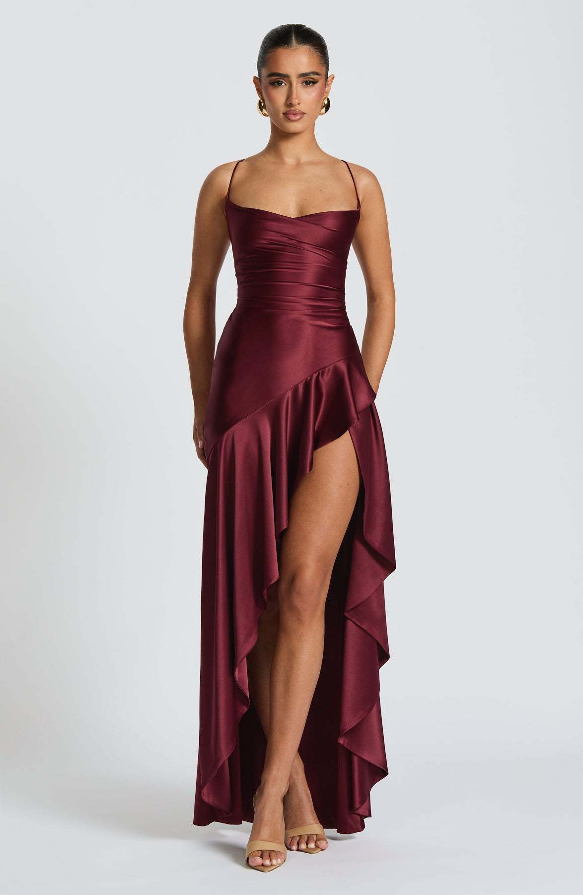 Women’s Backless Ruffle Split Maxi Dress – Elegant Summer Party Dress