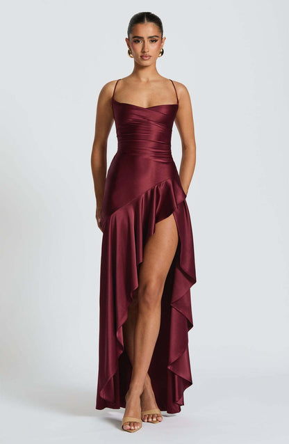Women’s Backless Ruffle Split Maxi Dress – Elegant Summer Party Dress