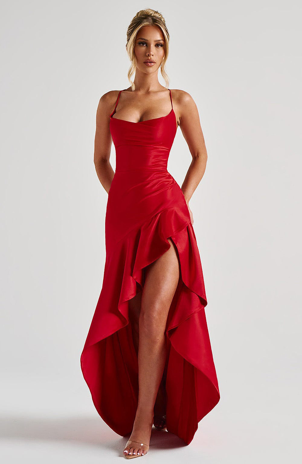 Women’s Backless Ruffle Split Maxi Dress – Elegant Summer Party Dress