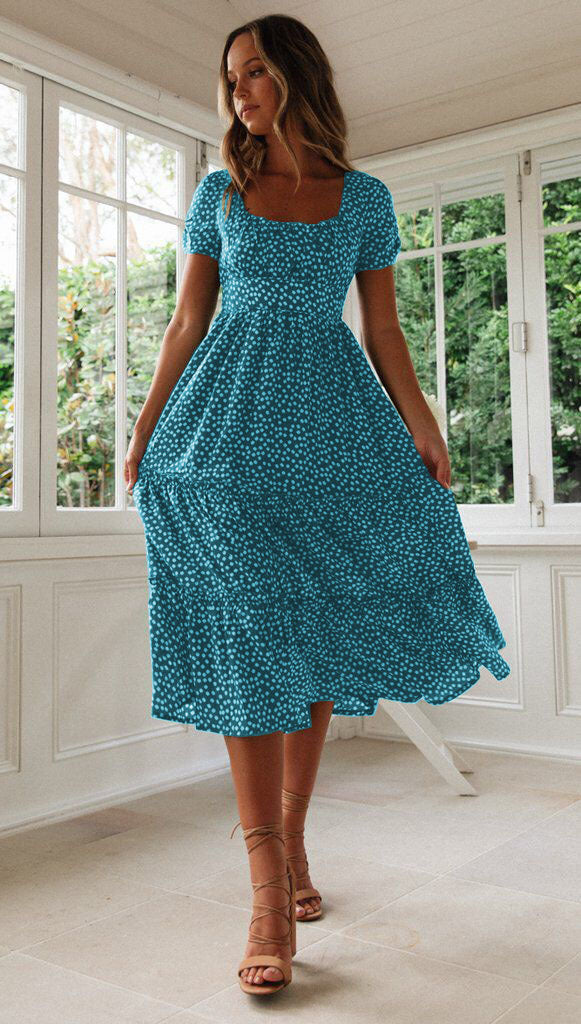Women’s Square Collar Floral Maxi Dress