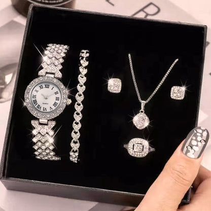 Full Diamond Luxury Bracelet Watch Set – Women’s Quartz Fashion Jewelry